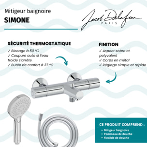 Mitigeur baignoire Simone + pommeau de douche Metro + flexible de douche lisse