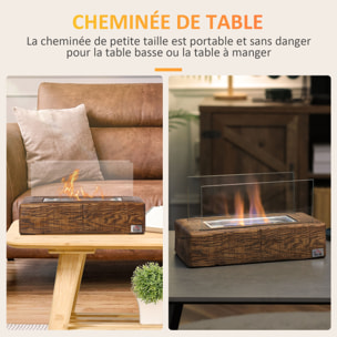 Cheminée portable à poser bioéthanol avec réservoir 0,15 L couverture 18 m² - design bûche de bois - dim. 33L x 16l x 18H cm