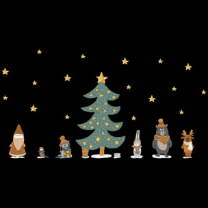 Stickers Noël scandinave au pied du sapin - Autocollants stickers adhésifs noël - décoration fêtes