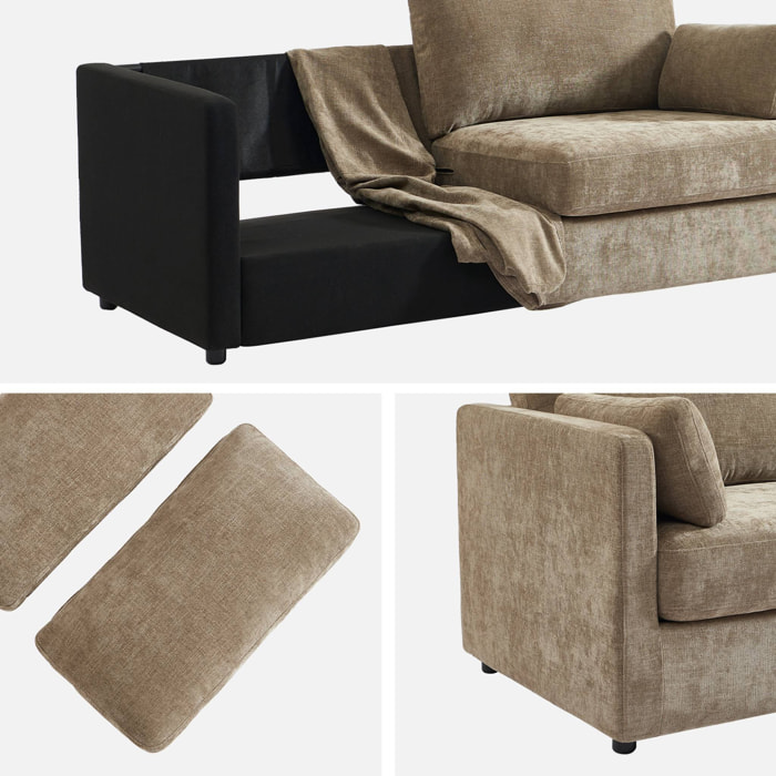 Canapé 2 places déhoussable tissu taupe L 198 x P 88 x H 85cm - Neo