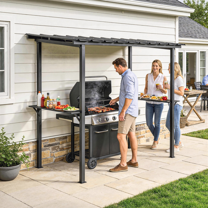 Abri pour barbecue - tonnelle de jardin  toit rigide - métal galvanisé - 271x182x229cm - noir
