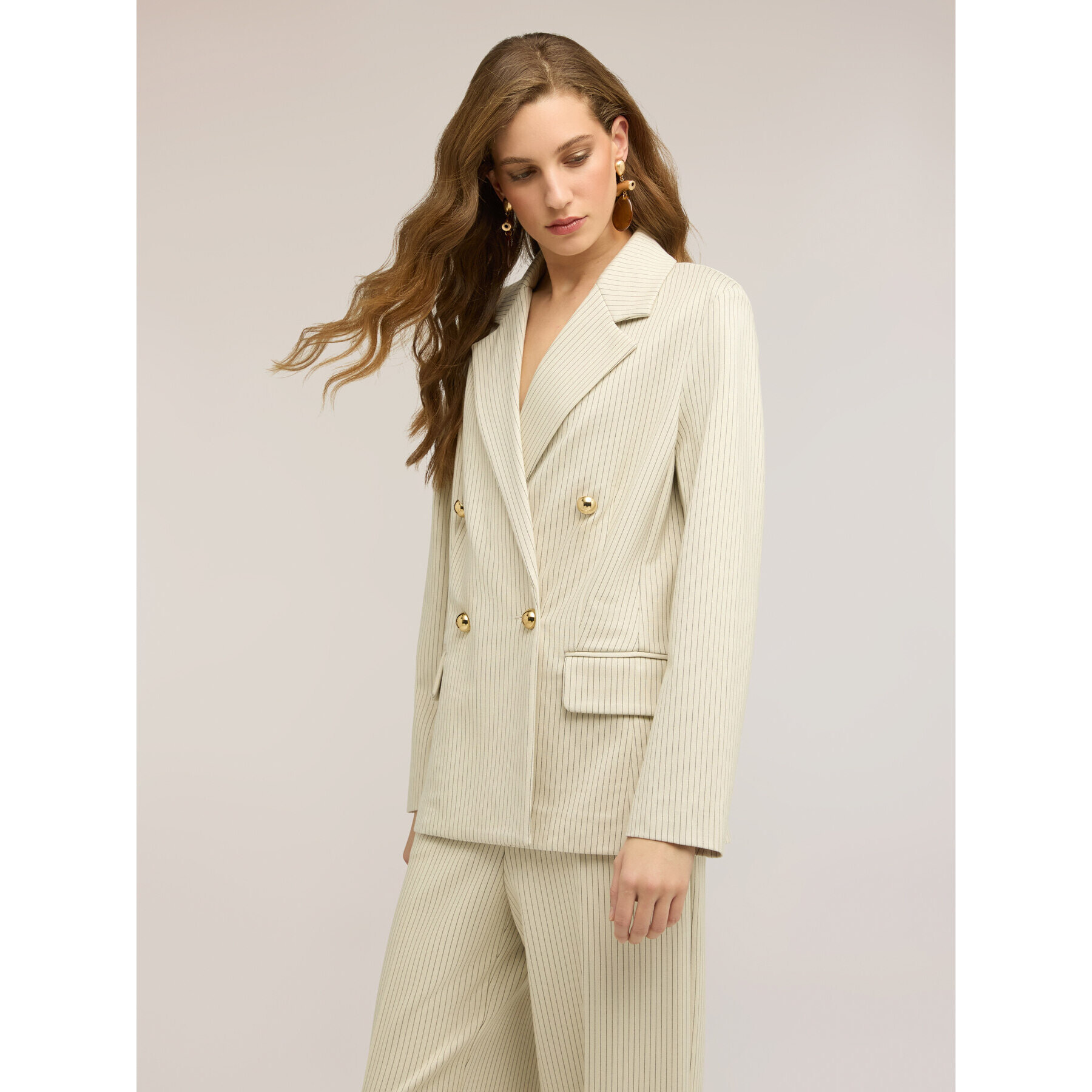 Motivi - Blazer doppiopetto gessato in misto cotone - Bianco