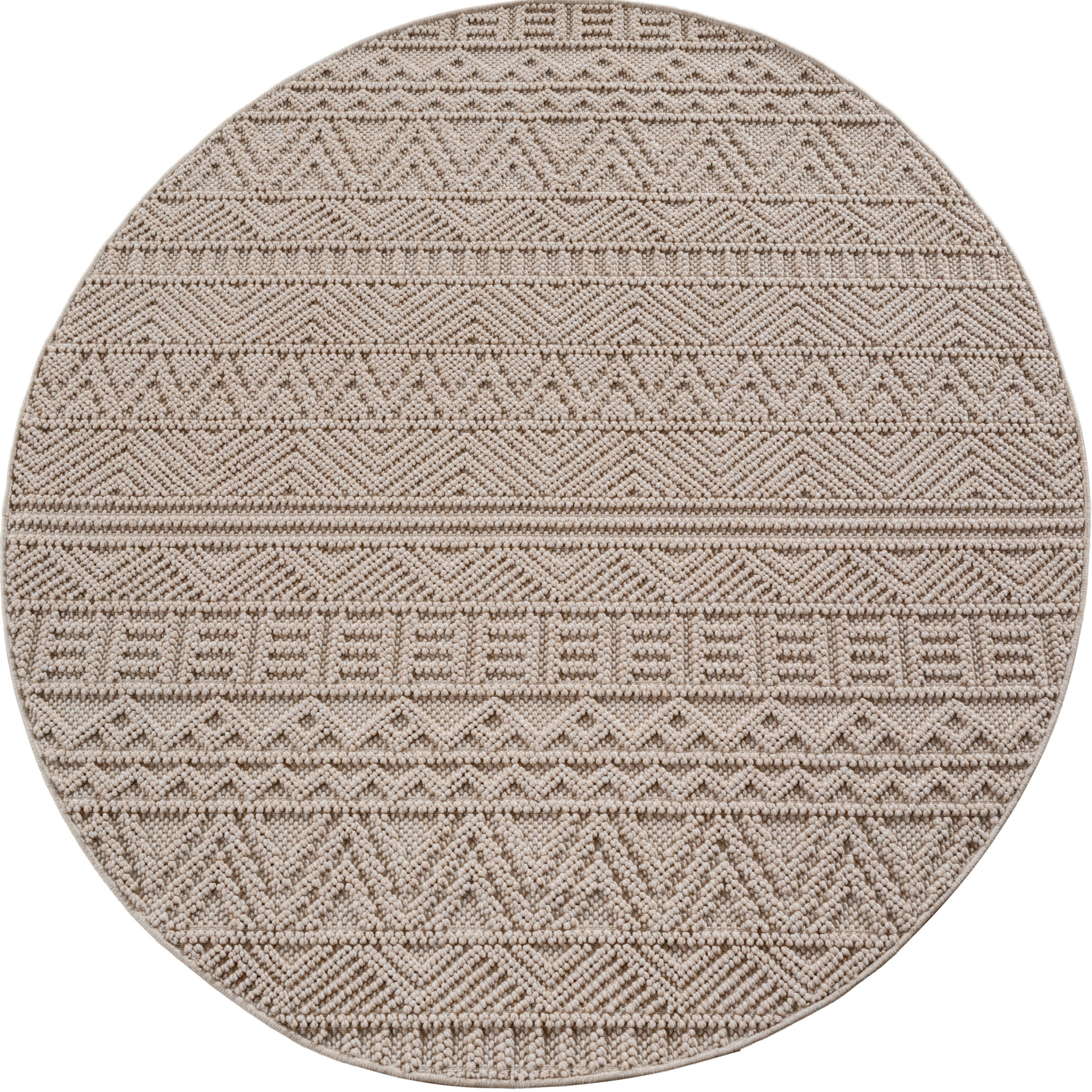 HELIX - Tapis moderne rond effet laine bouclé à motif berbère en relief beige
