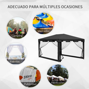 Carpa de Jardín 4x3 m Cenador Desmontable Exterior con 4 Mosquiteras Laterales 2 Puertas con Cremallera y 8 Orificios de Drenaje para Terraza Patio Playa Gris Oscuro