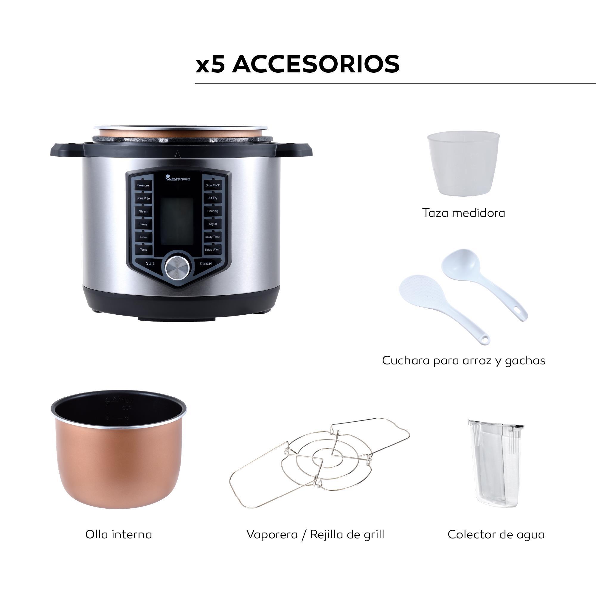 Kit de freidora de aire con olla a presión de 1500w de 6l + spray pulverizador de aceite masterpro