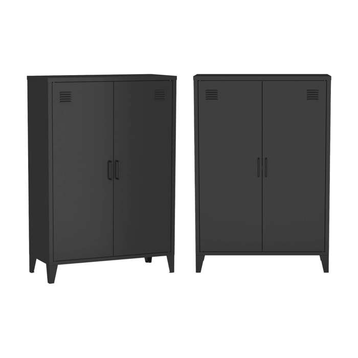Lot de 2 commodes/armoires métal 2 portes Soho noir. casiers. L 75 x P 33 x H 110 cm