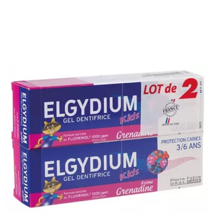 Elgydium Kids - Duo Dentifrice Enfant 3-6 Ans Arôme Grenadine 2 x 50 ml