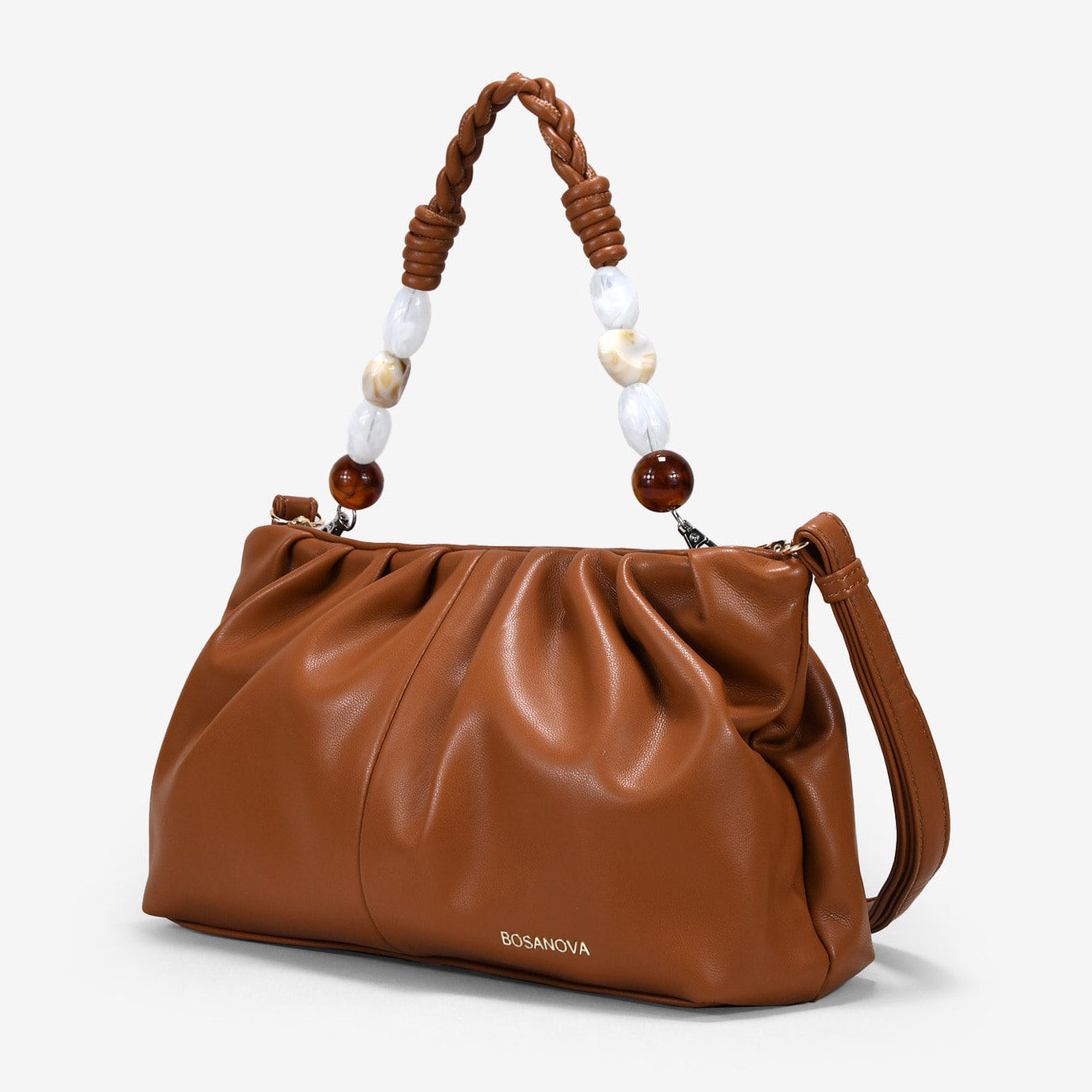 Bolso de mano cuero con asa de cuentas