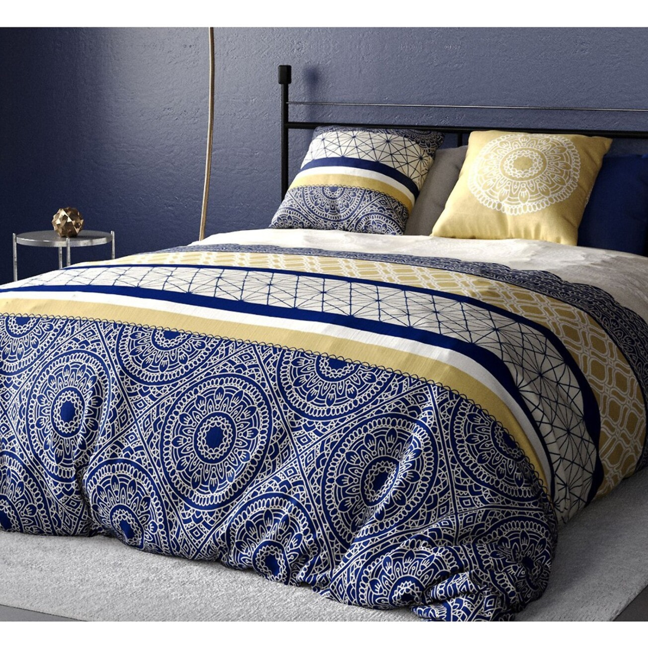 Parure housse de couette coton bleu