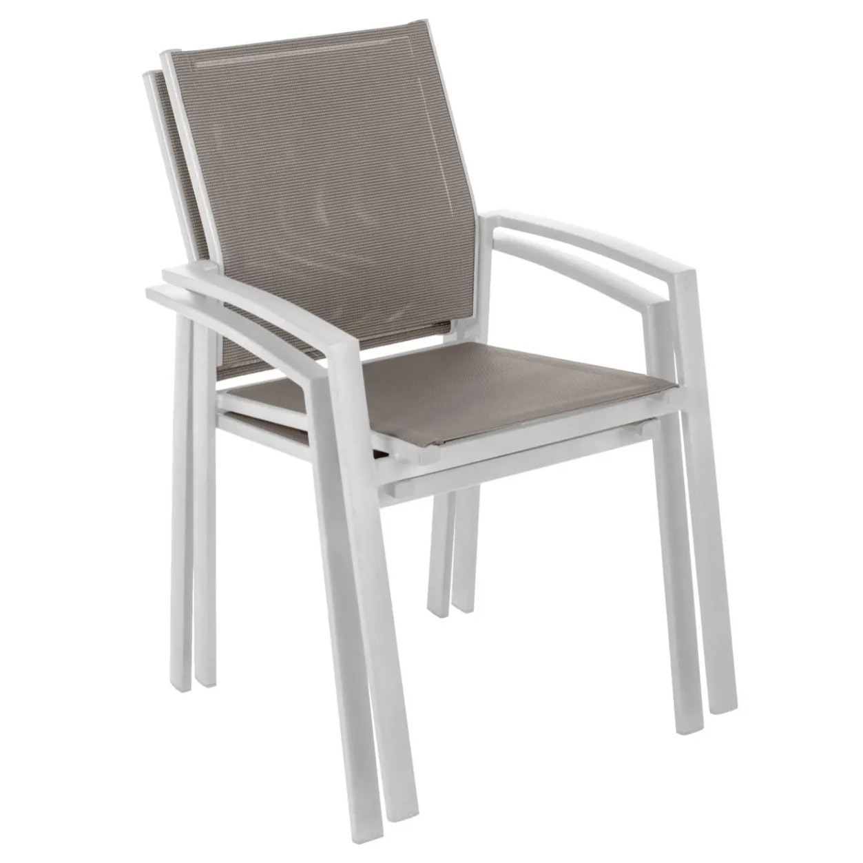 Fauteuil de jardin empilable "Axiome" noisette & blanc en aluminium traité époxy