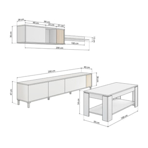 Pack salón con mesa de centro Nitza Plus V1 Blanco Artik (Blanco Mate) - Natur