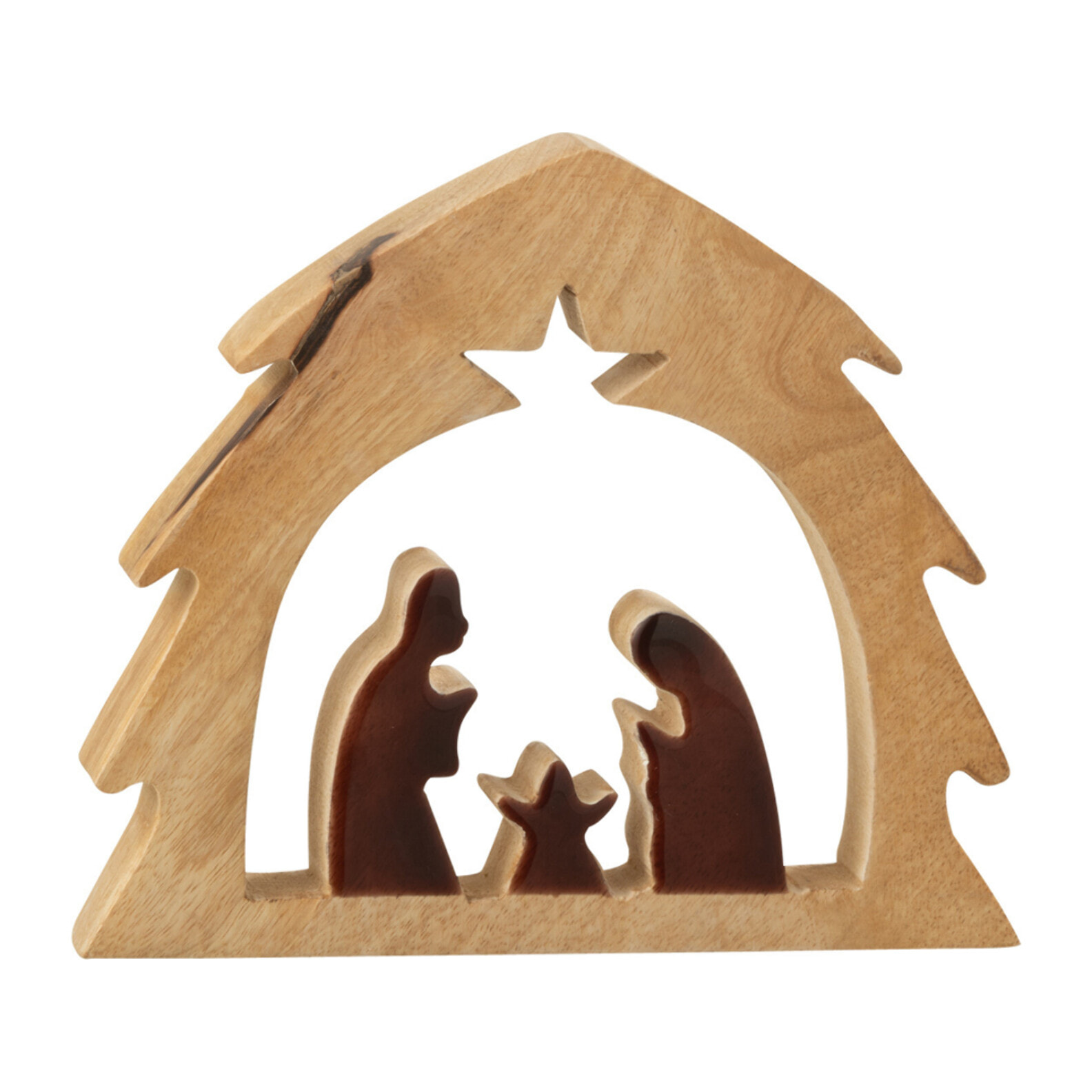 J-Line décoration Crèche Noël Maison - bois - naturel/marron - small