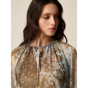 Oltre - Blusa fantasia con maniche lunghe - Marrone