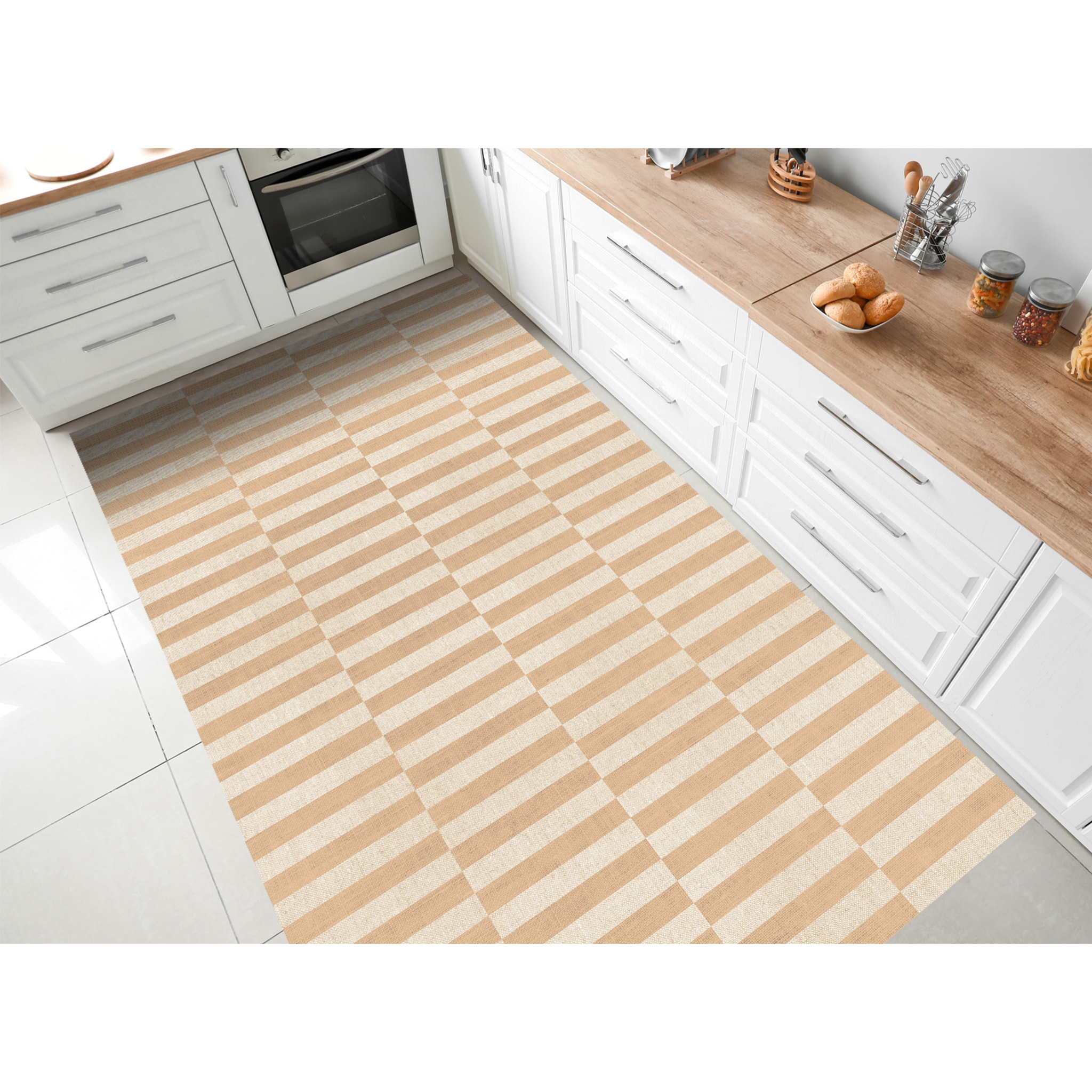 Alfombra de vinilo Dynamic Beige 160x240 cm -PVC antideslizante, vinilica para cocina o salón, lavable, estilo abstracto