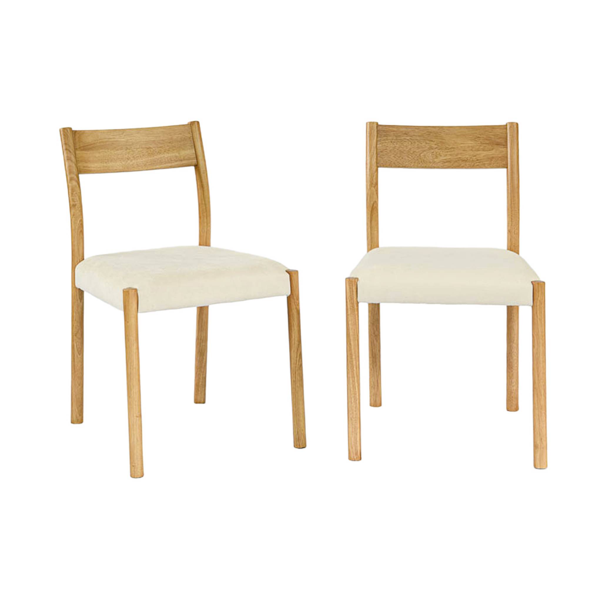 Chaise bohème bois d'hévéa et tissu (lot de 2) ELLA