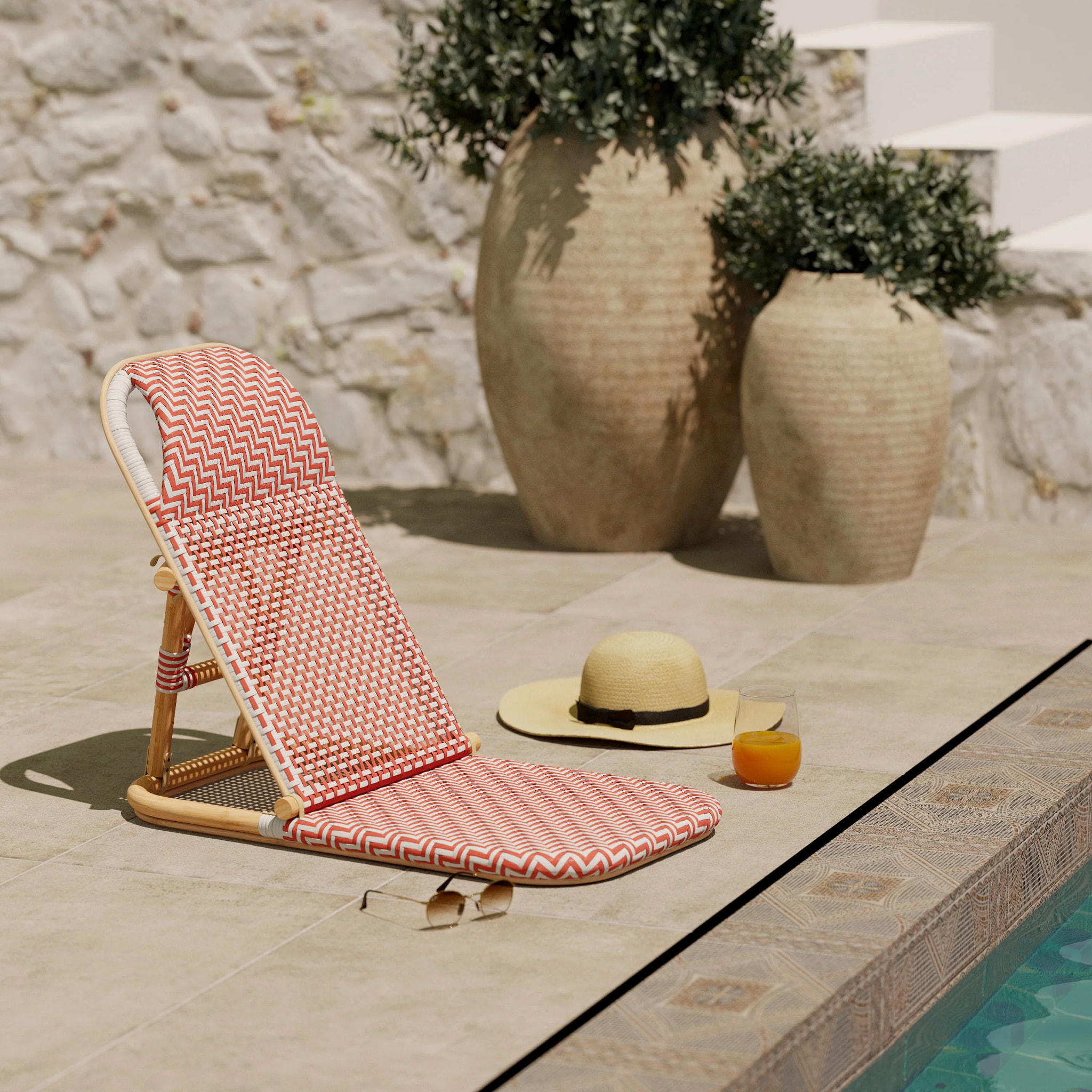 Chaise de plage terracotta pliable en tissage synthétique - Favignana