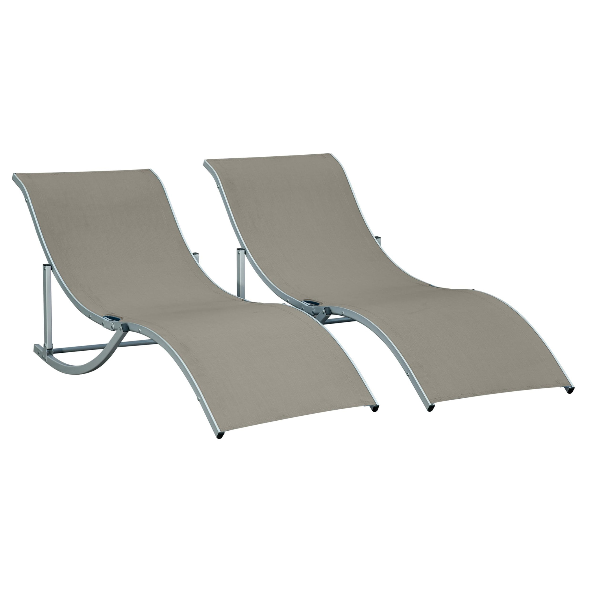 Lot de 2 bains de soleil pliables design contemporain - lot de 2 transats ergonomiques - alu. textilène gris clair