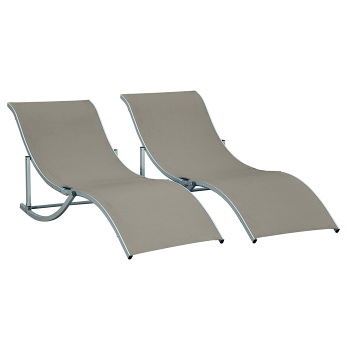 Lot de 2 bains de soleil pliables design contemporain - lot de 2 transats ergonomiques - alu. textilène gris clair