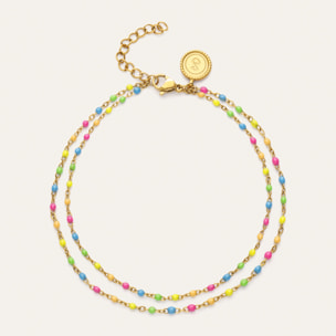 Cavigliera Double Dots Neon Enamel Acciao Placcato Oro