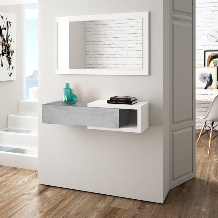 Mueble Recibidor Con Espejo Noon 19x95x26 Cm Blanco Artik / Cemento