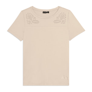 T-shirt in Jersey con Ricami Floreali