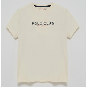 Camiseta básica color crudo con logo engomado Polo Club