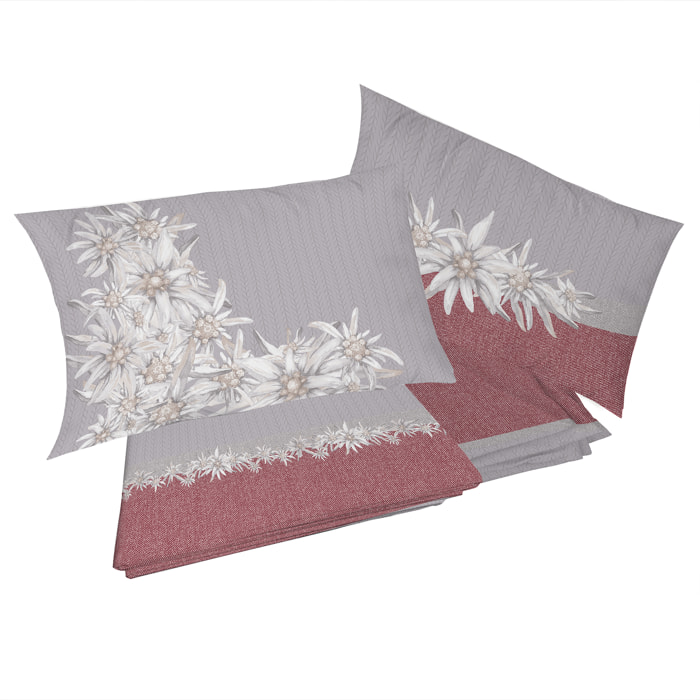 Completo letto stella alpina rosso 100% cotone