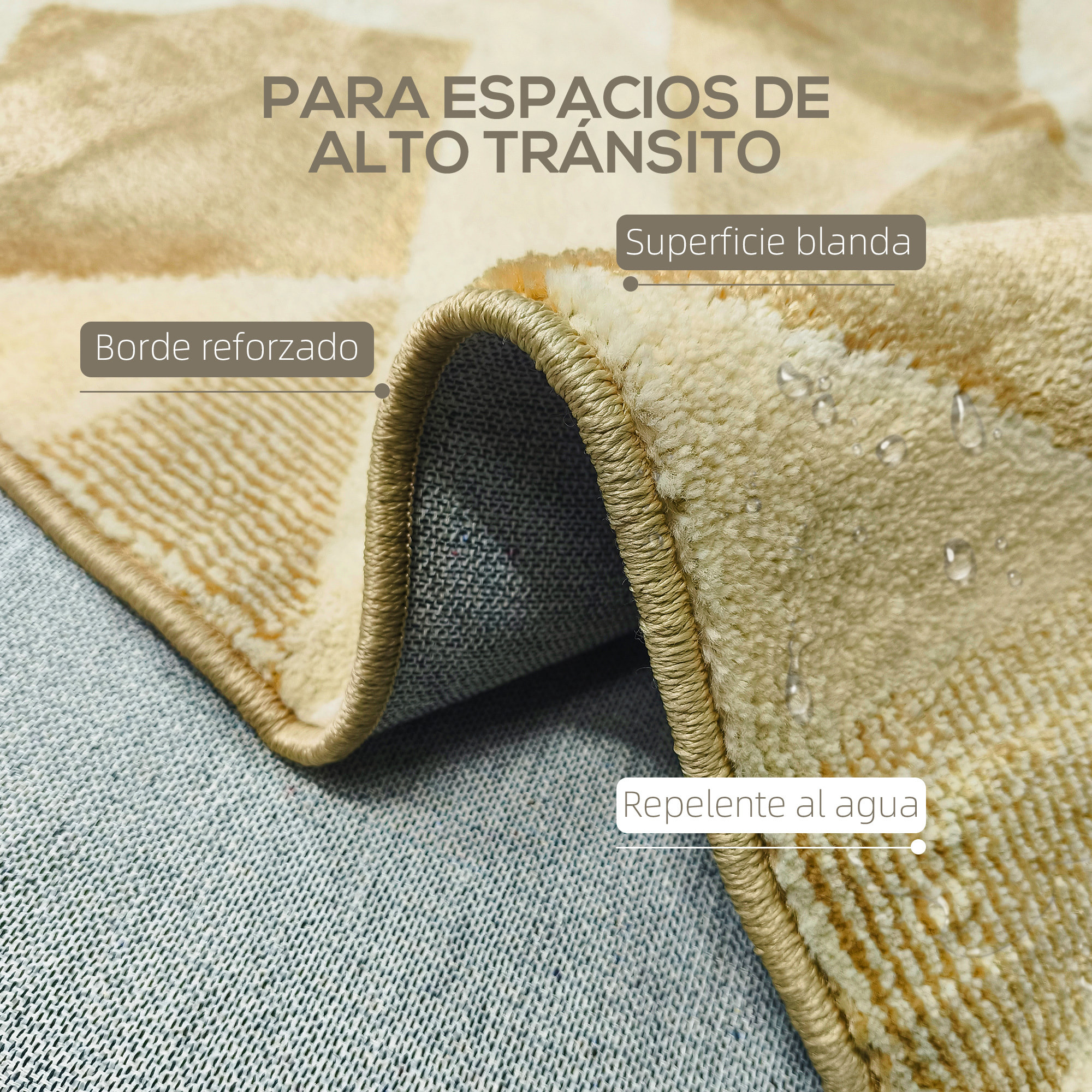 Alfombra Salón 170x120 cm Alfombra Lavable en Lavadora Pelo Corto Elementos a Cuadros Tapete para Sala de Estar Dormitorio Comedor Crema y Marrón