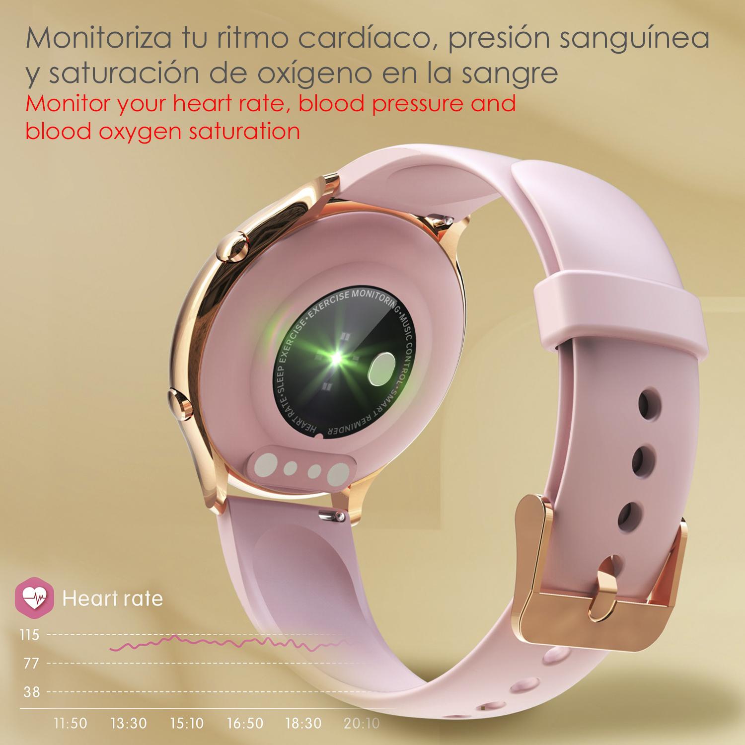 DAM Smartwatch DM05. Monitor de salud con temperatura corporal, O2 y tensión. 23 modos deportivos. 38x0,98x4,46 Cm. Color: Rosa