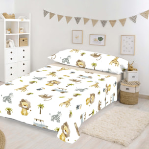 Cool Kids - Juego de Sábanas Estampadas - Infantil - Incluye 1 Funda de Almohada + 1 Sábana Bajera - 100% Algodón - Serengeti