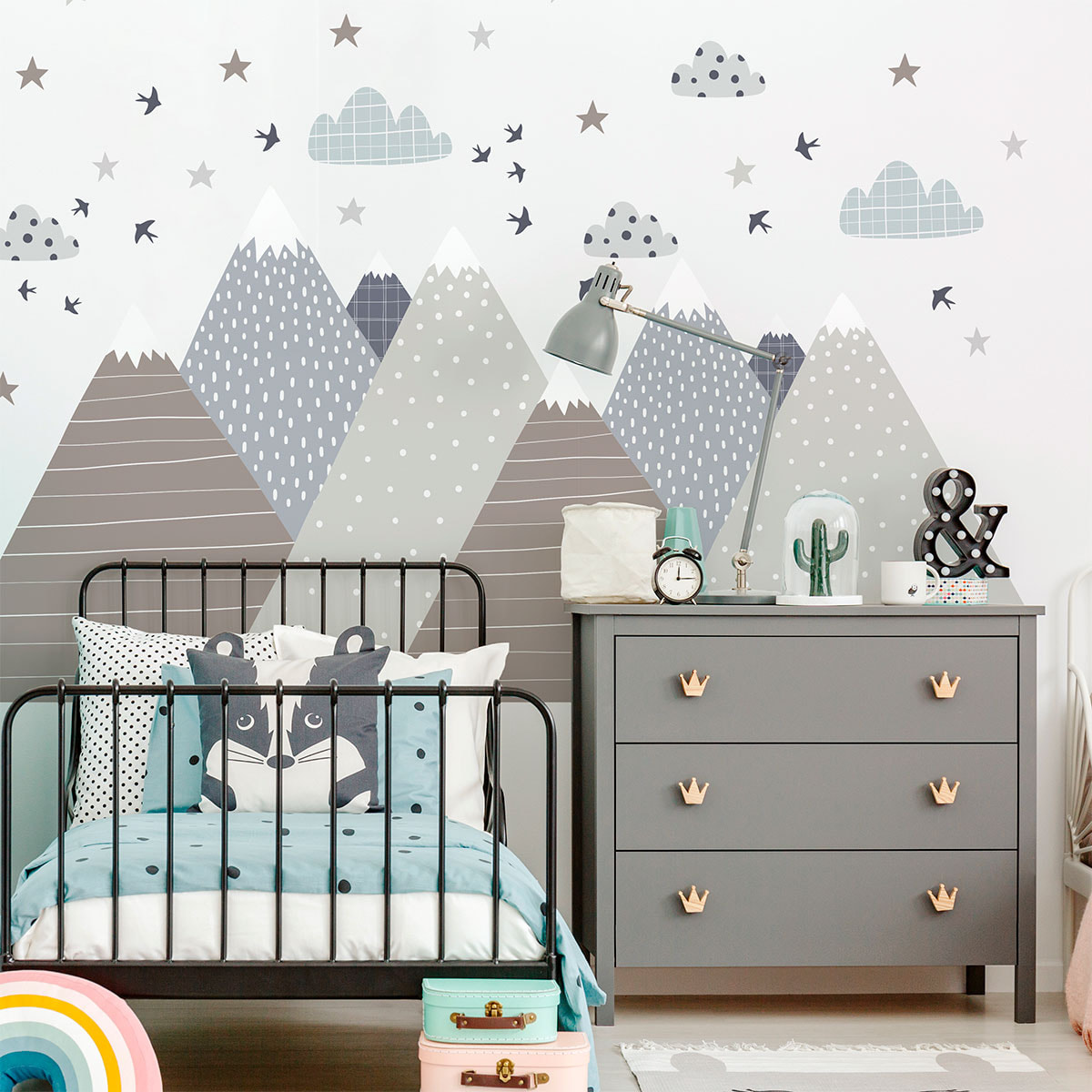 Stickers muraux enfants - Décoration chambre bébé - Autocollant Sticker mural géant enfant montagnes scandinaves LOLAKA