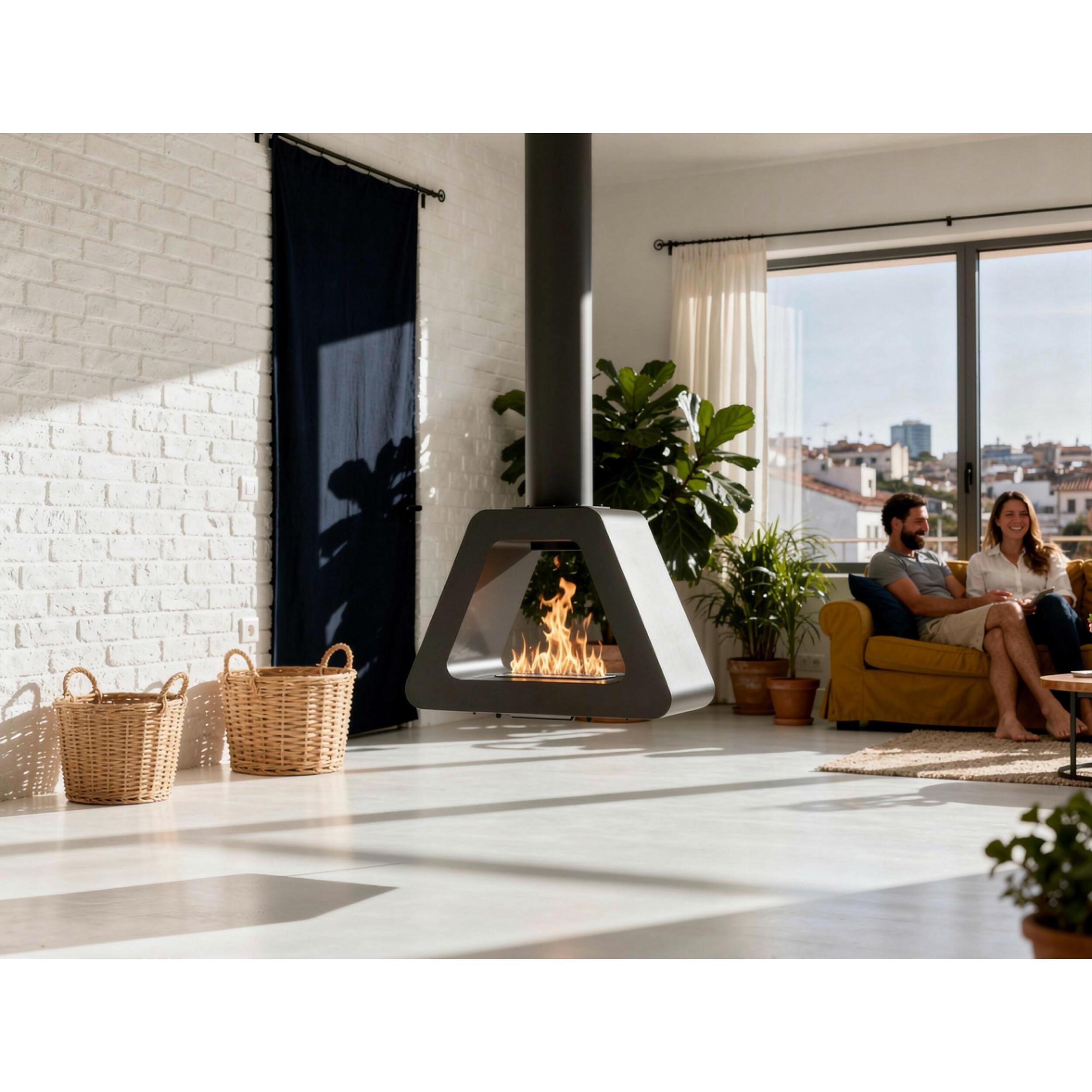 Cheminée éthanol à toit triangulaire en acier