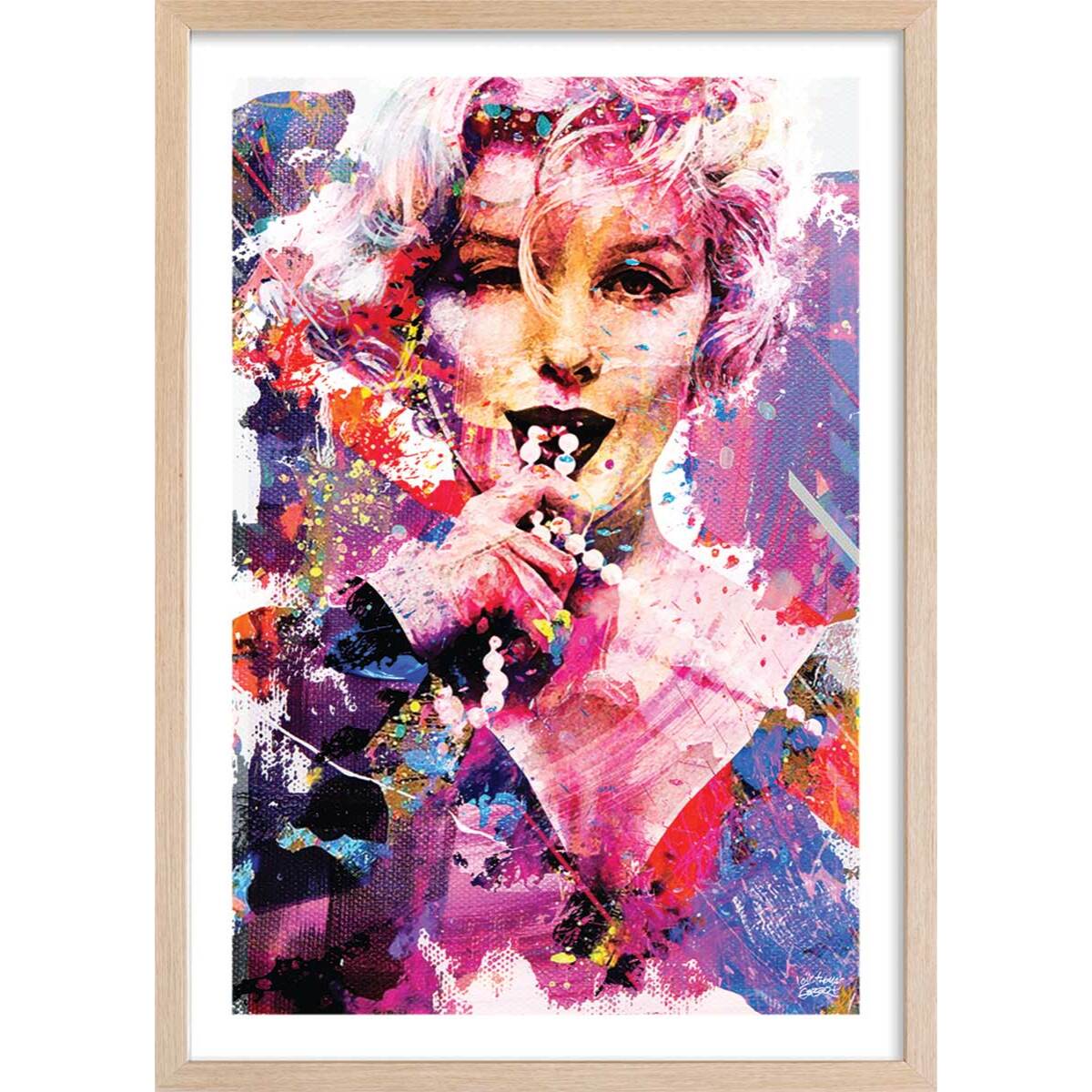 Affiche illustration graffiti marilyn Affiche + cadre en bois - Chêne