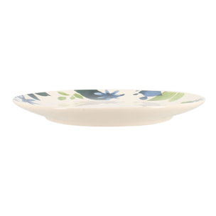 Lot de 6 assiettes plates en grès 26cm motif fleuri bleu BLEUET