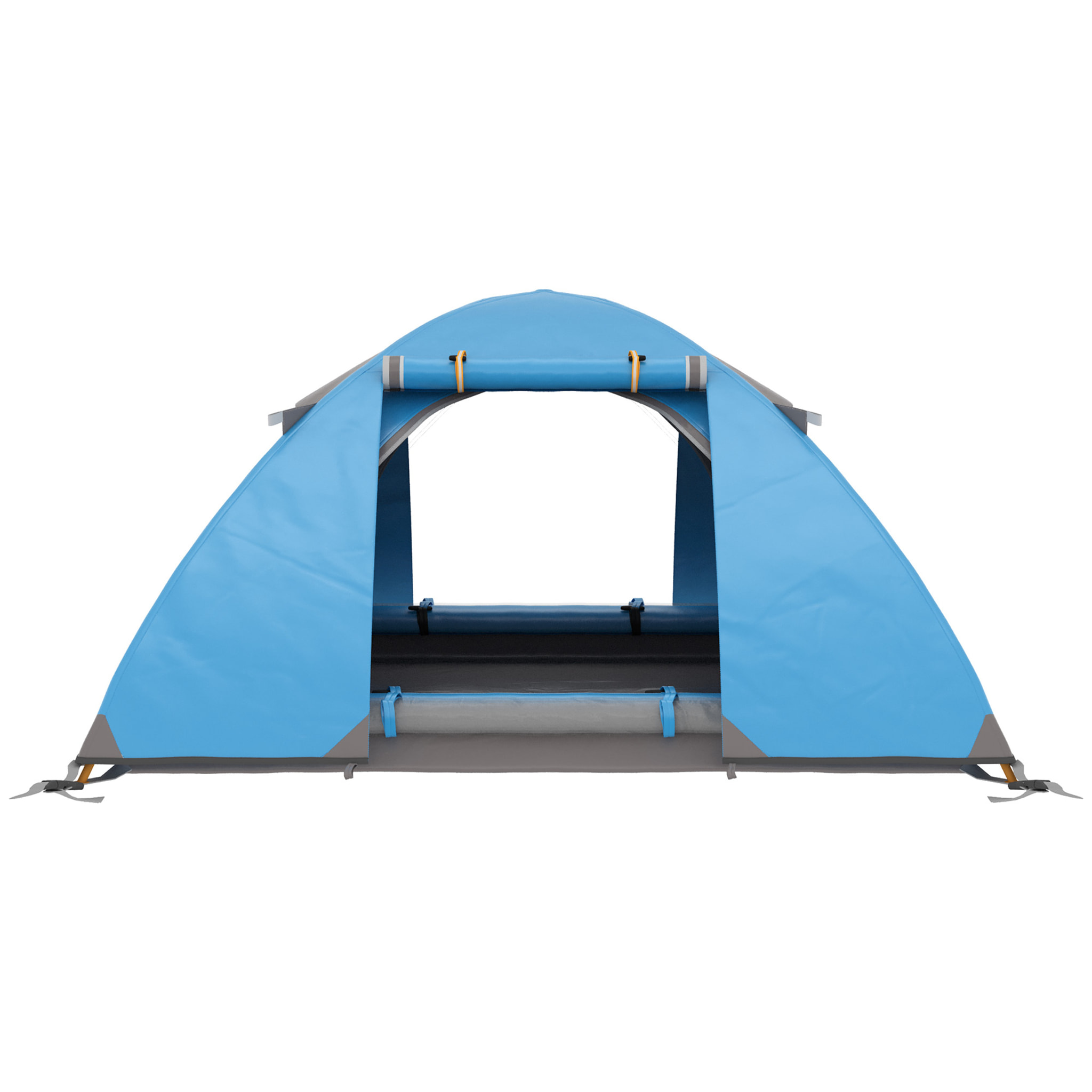 Tente de camping 2-3 personnes dim. 268L x 214l x 103H cm - 2 portes zippées, tapis sol, sac transport - alu. polyester gris bleu