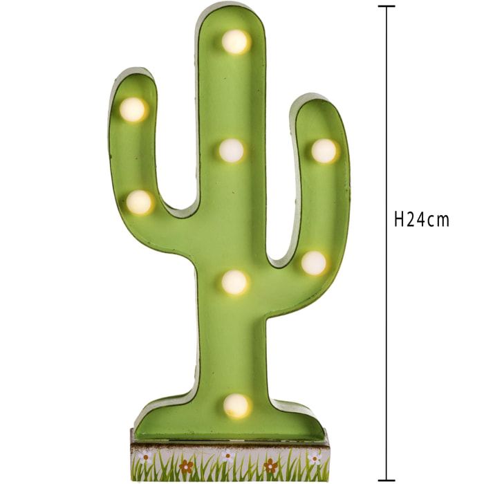 Cactus Con Luci. Altezza 24 Cm - Pezzi 1 - 12X24X4cm - Colore: Verde - Bianchi Dino - Decori Casa E Complementi