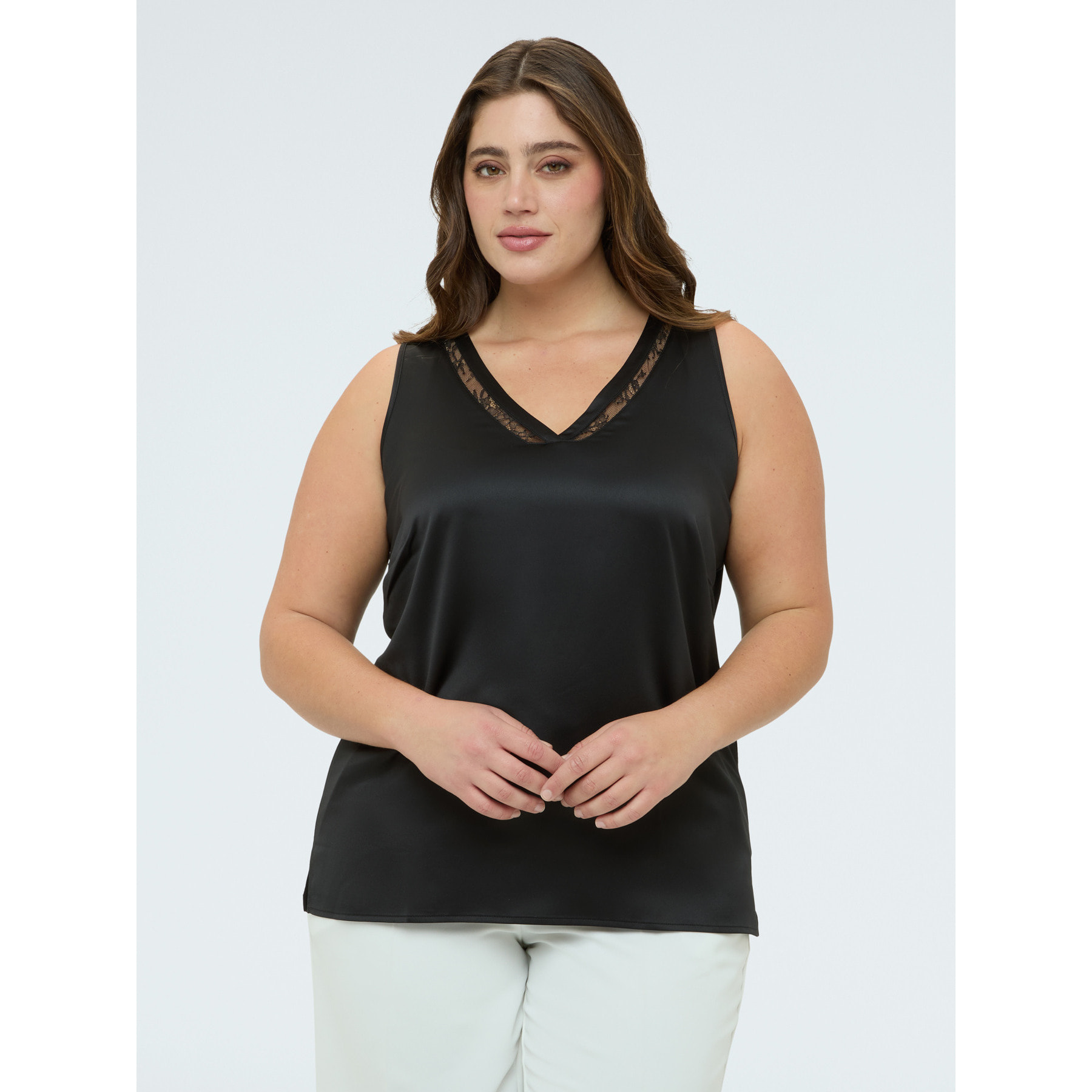 Fiorella Rubino - Top con escote en V y detalle de encaje - Negro