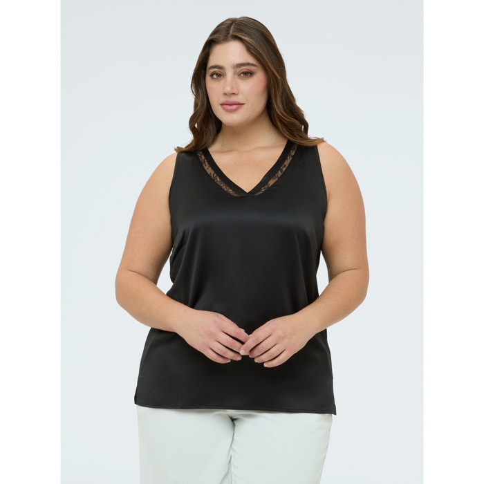 Fiorella Rubino - Top con escote en V y detalle de encaje - Negro