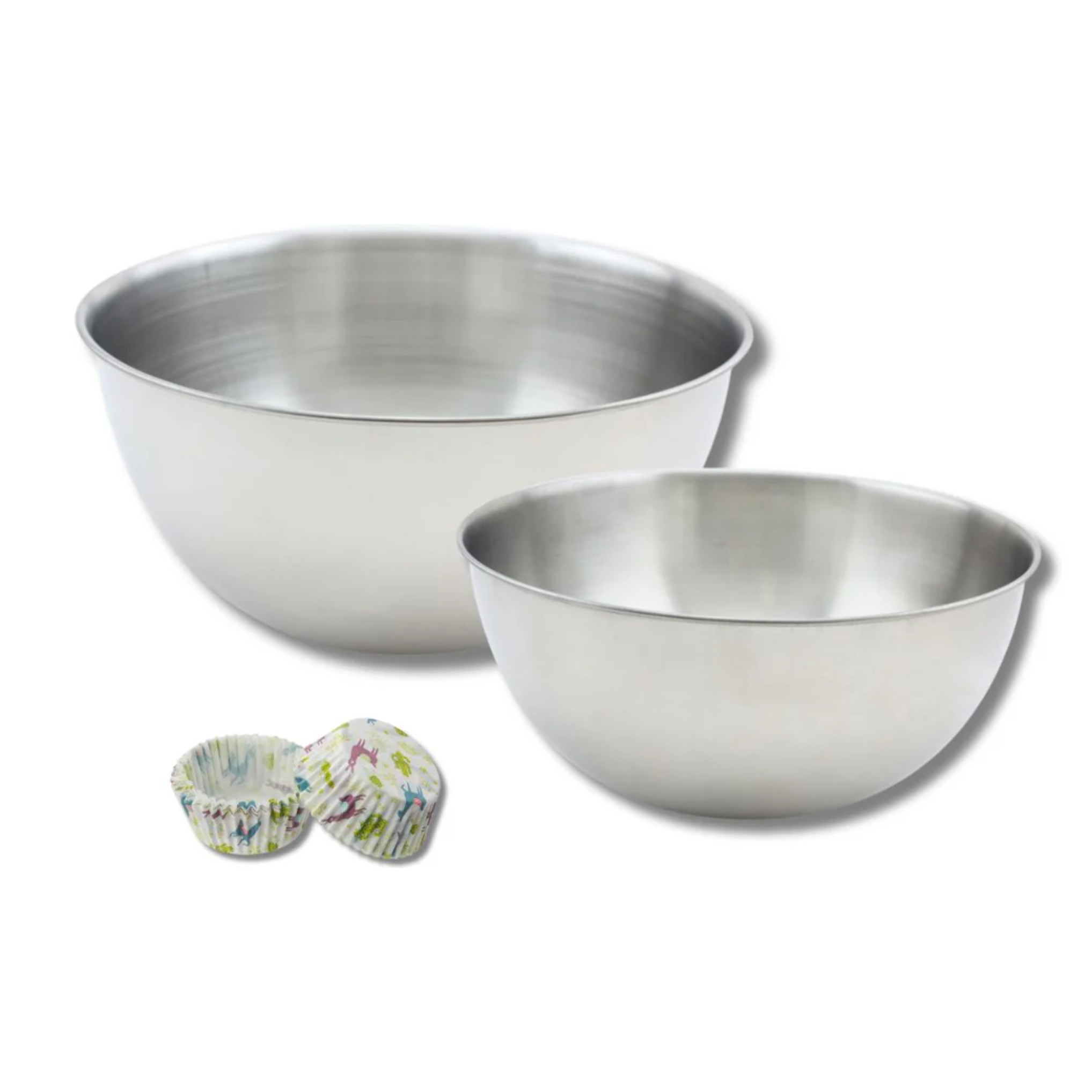 Ensemble avec un lot de 50 moules à muffins, 1 spatule Zenker et 2 bols à mixer en inox Fackelmann