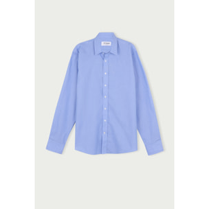 Camicia Uomo 1 Bottone Italiano Slim Popeline Riga Stretta Blu Inchiostro\Bianco