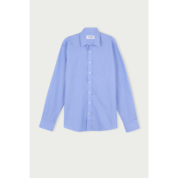 Camicia Uomo 1 Bottone Italiano Slim Popeline Riga Stretta Blu Inchiostro\Bianco