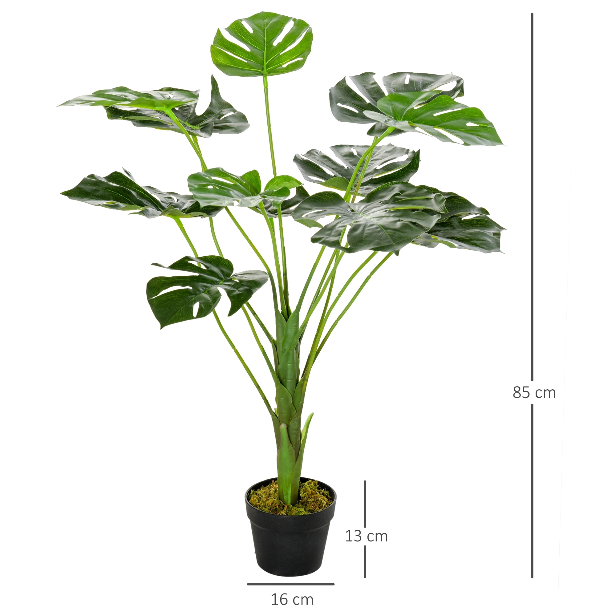 Arbre artificiel plante artificielle Monstera H. 85 cm tronc branches lichen feuilles de tortue grand réalisme pot inclus