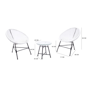 Salon de jardin 2 fauteuils ronds et table basse blanc LIO