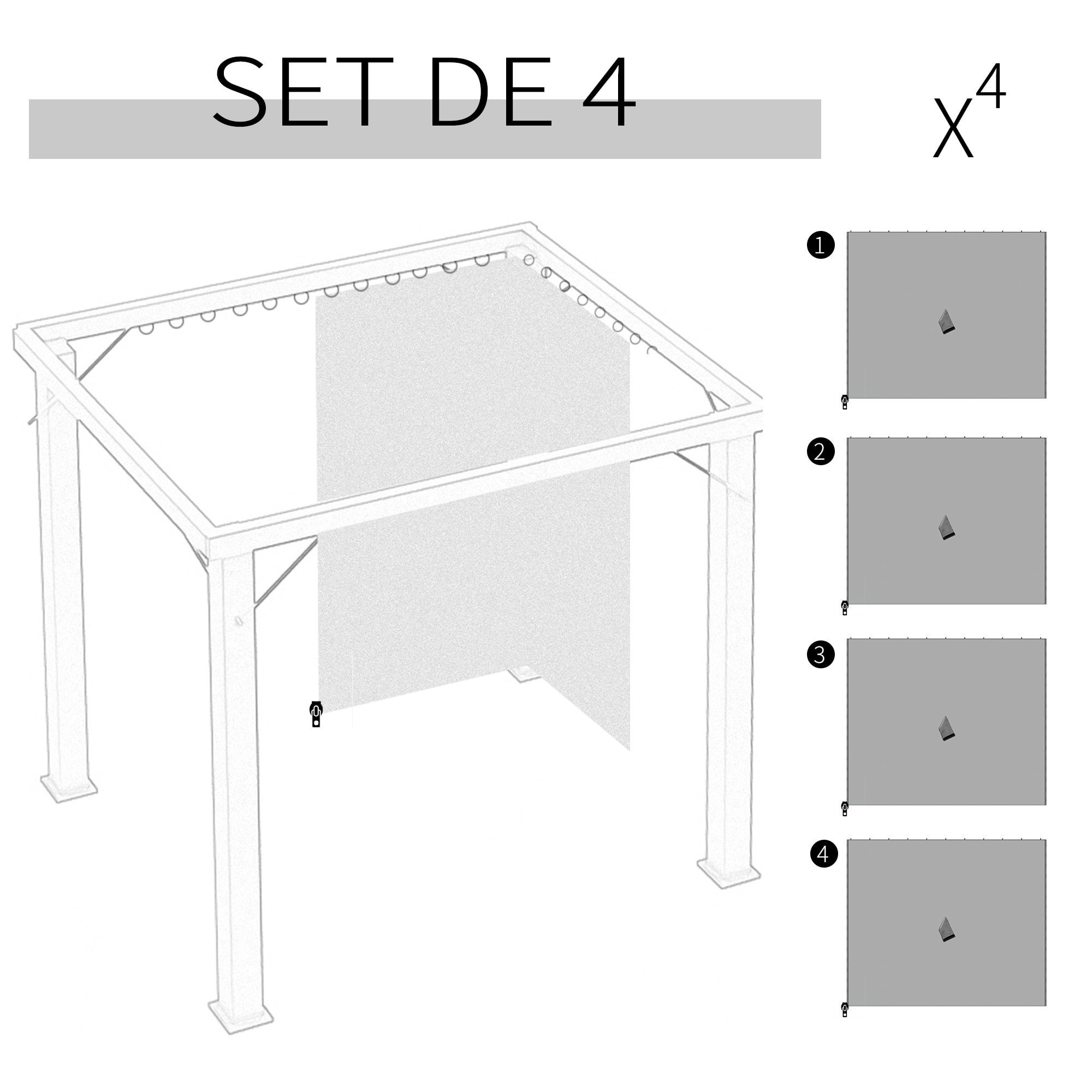 4 parois latérales pour pavillon de jardin tonnelle rigide 300 x 300 cm protéger de la pluie vent soleil gris clair