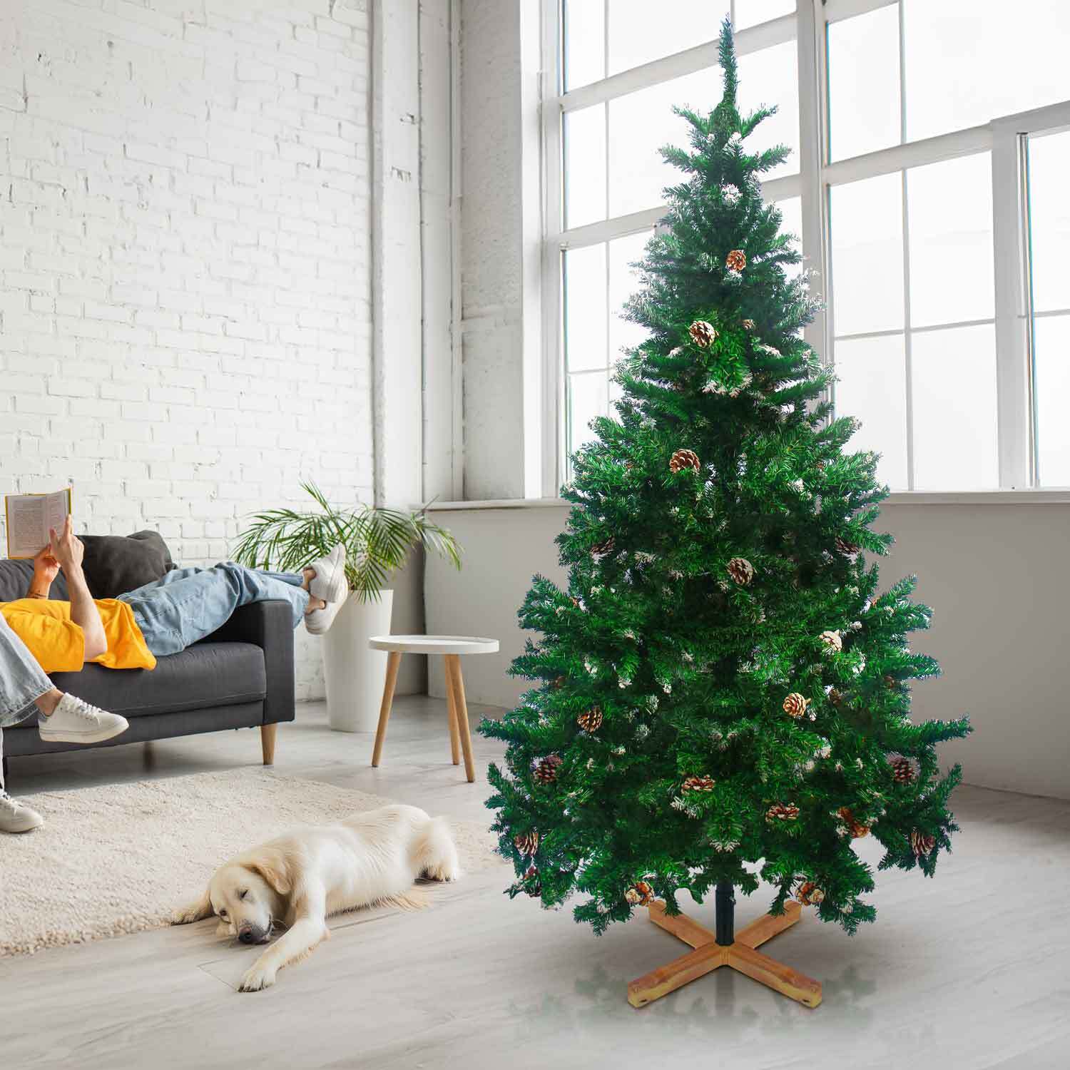 Prancer - Albero di Natale con neve e pigne Ø100 x 180H cm, 750 rami e 60 pigne