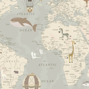 Affiche encadrée carte du monde animaux beige Affiche + cadre en métal - Noir