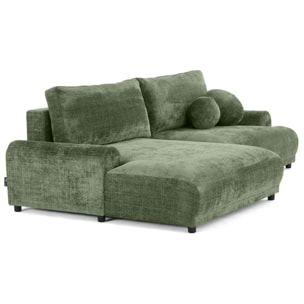 Nelly - canapé d'angle gauche 4 places convertible avec coffre en velours texturé - Vert sauge