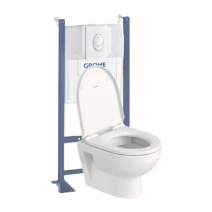Pack WC suspendu sans bride compact Duravit No.1 + bâti support GROHE Rapid SL Projet + abattant + plaque blanc