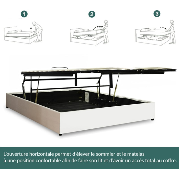Lit coffre Parallèle | 3 Positions : Stocker, Faire Le lit, Repos | Espace de stockage jusqu'à 900 L | Simili cuir | Blanc
