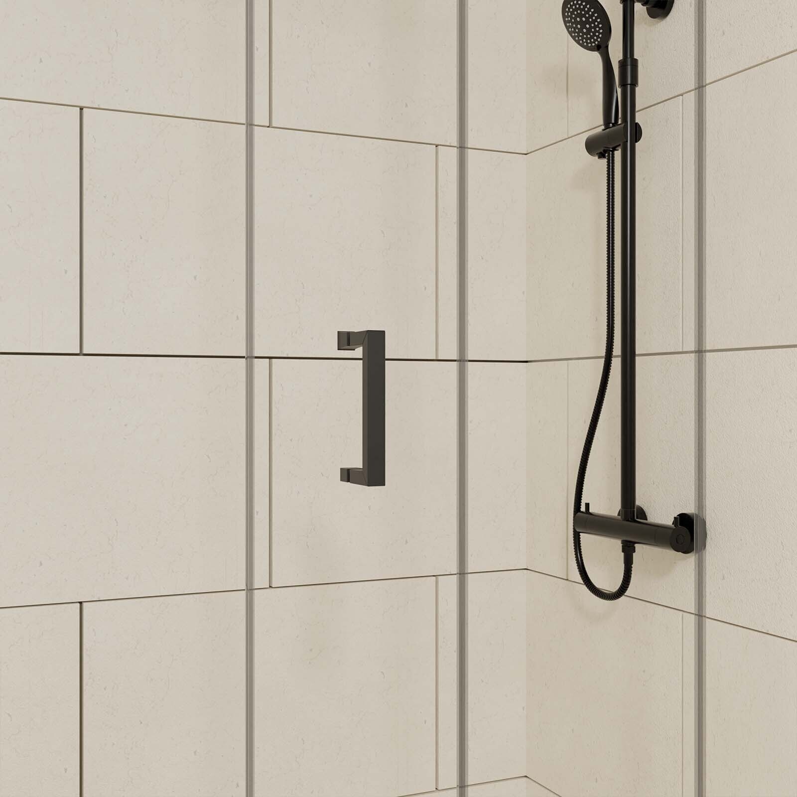 Porte de douche + Retour 120x90x200 cm - Verre 6 mm - Profilé Noir - CRUSH